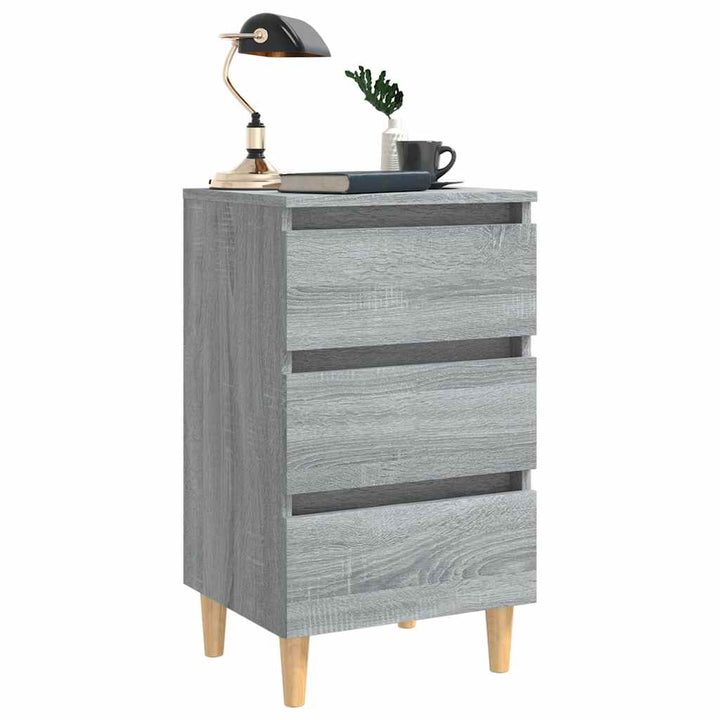 sengebord med massive træben 40x35x69 cm grå sonoma-eg
