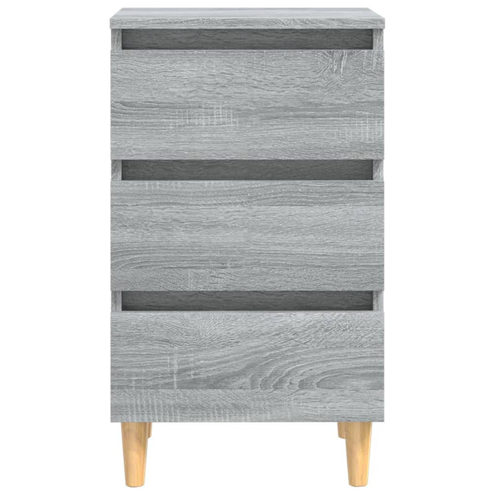 sengebord med massive træben 40x35x69 cm grå sonoma-eg