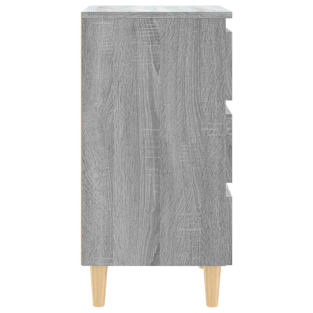 sengebord med massive træben 40x35x69 cm grå sonoma-eg
