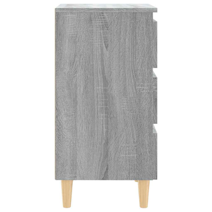 sengebord med massive træben 40x35x69 cm grå sonoma-eg