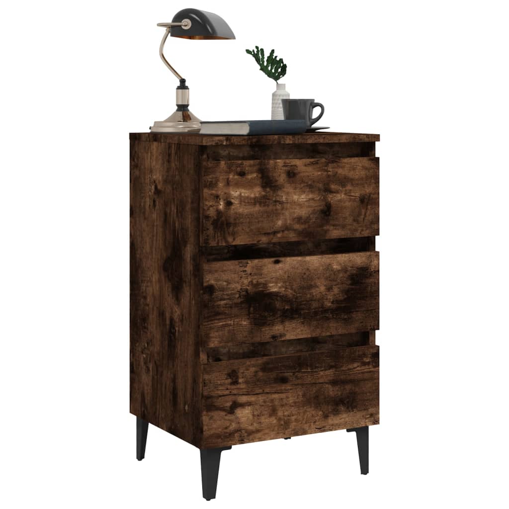 sengebord med metalben 40x35x69 cm røget egetræsfarve