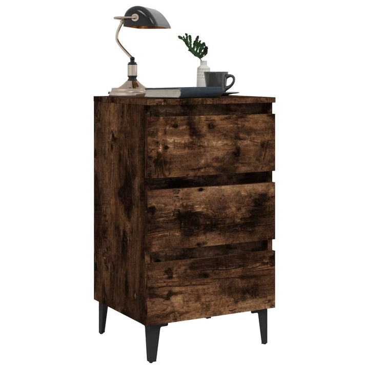 sengebord med metalben 40x35x69 cm røget egetræsfarve