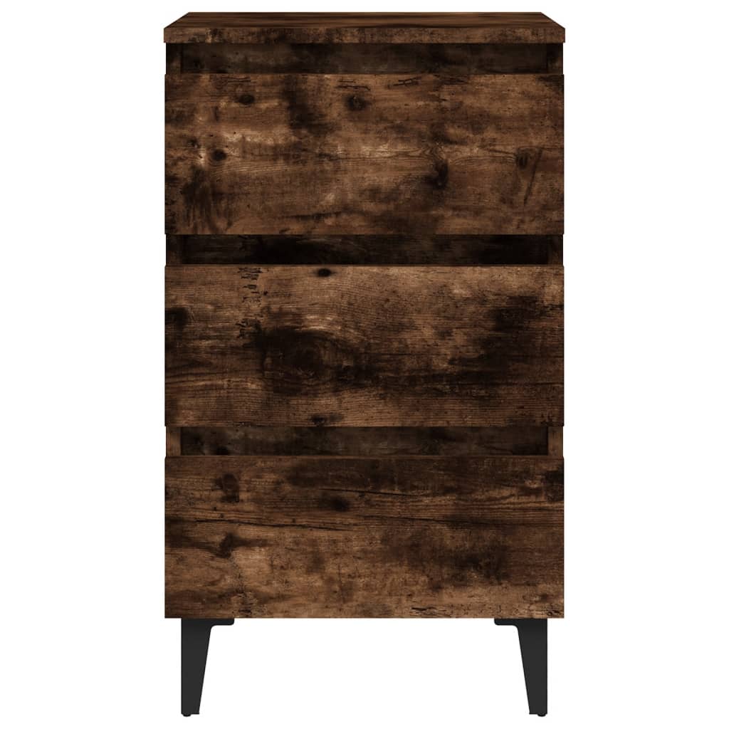 sengebord med metalben 40x35x69 cm røget egetræsfarve