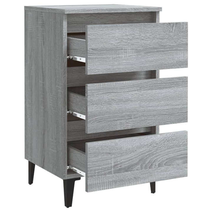 sengebord med metalben 40x35x69 cm grå sonoma-eg
