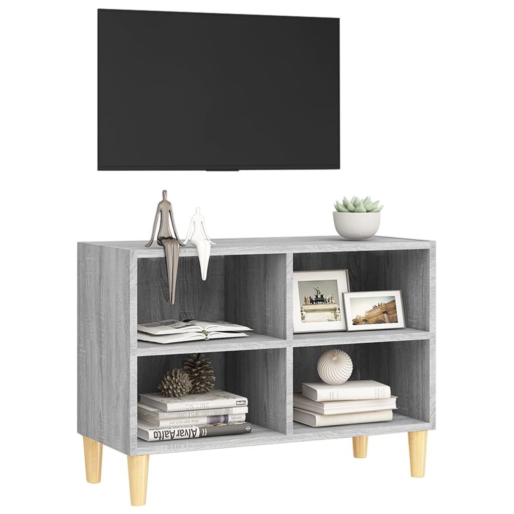 tv-bord med massive træben 69,5x30x50 cm grå sonoma-eg
