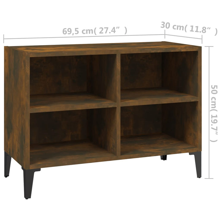tv-bord med metalben 69,5x30x50 cm røget eg