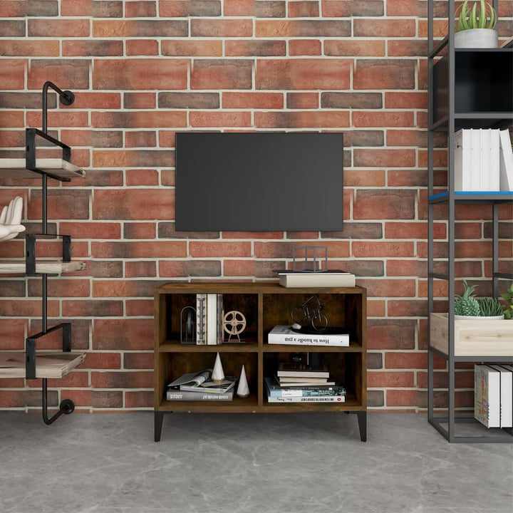 tv-bord med metalben 69,5x30x50 cm røget eg
