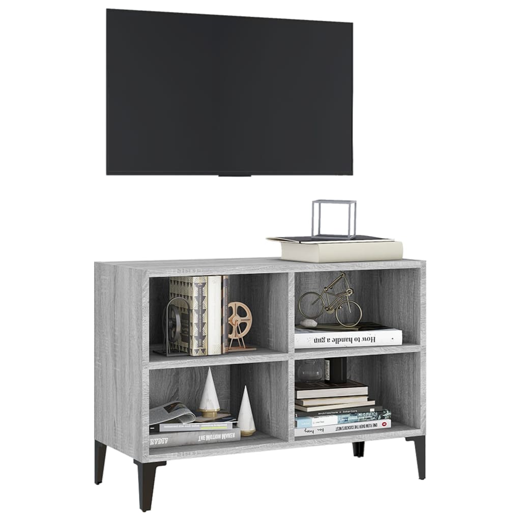 tv-bord med metalben 69,5x30x50 cm grå sonoma-eg