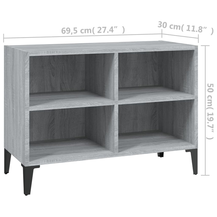 tv-bord med metalben 69,5x30x50 cm grå sonoma-eg