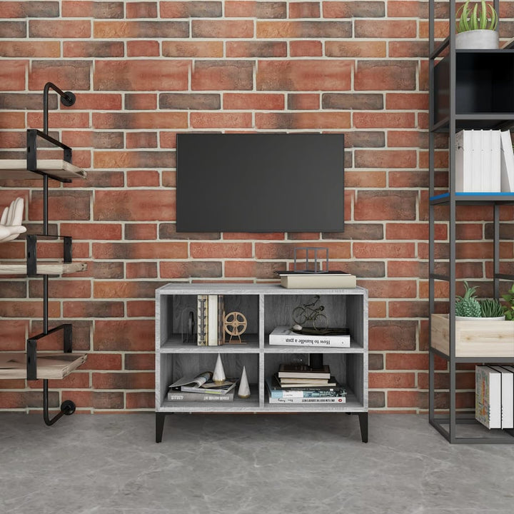 tv-bord med metalben 69,5x30x50 cm grå sonoma-eg