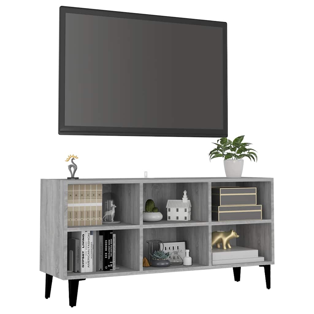tv-bord med metalben 103,5x30x50 cm grå sonoma-eg