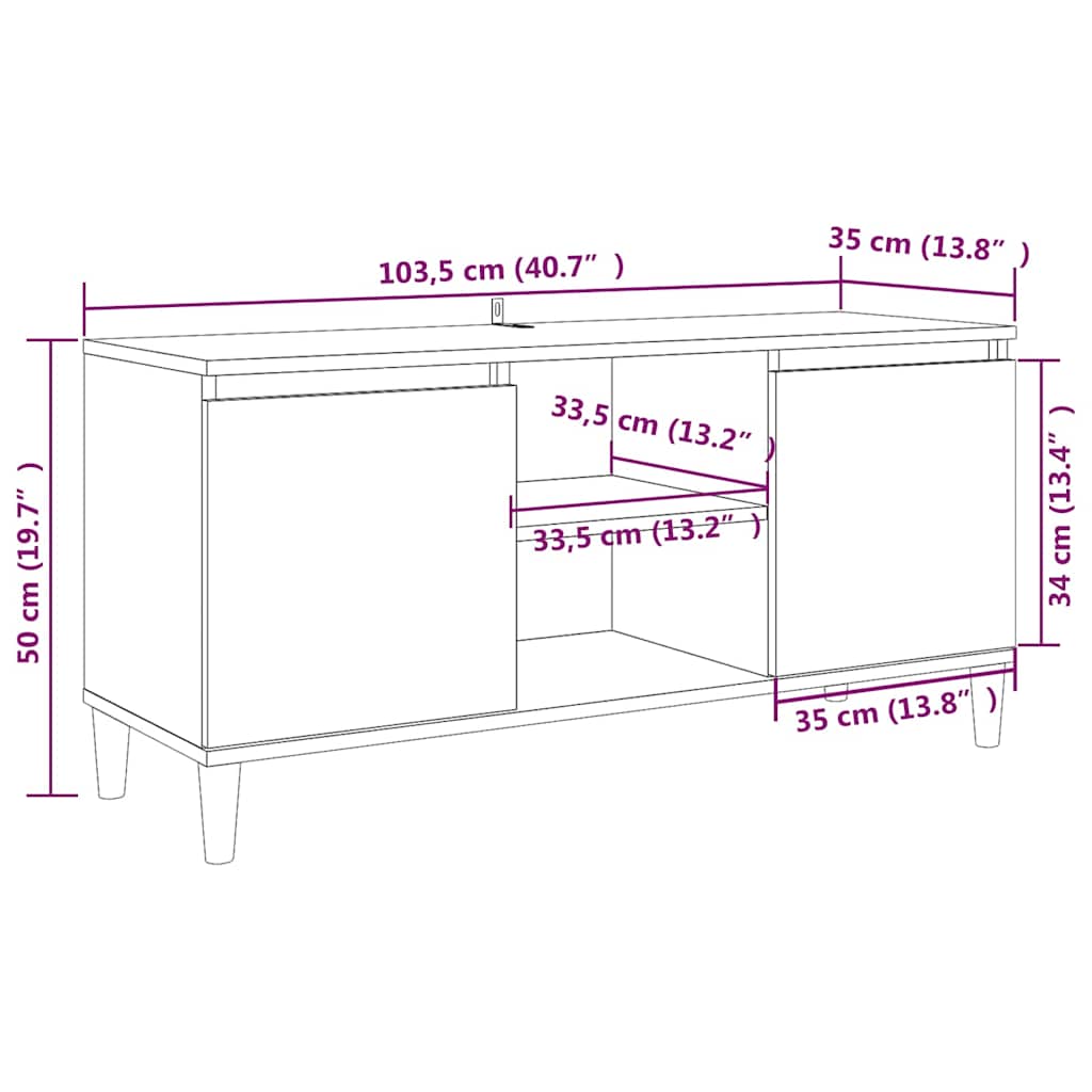 tv-bord med massive træben 103,5x35x50 cm røget egetræsfarve