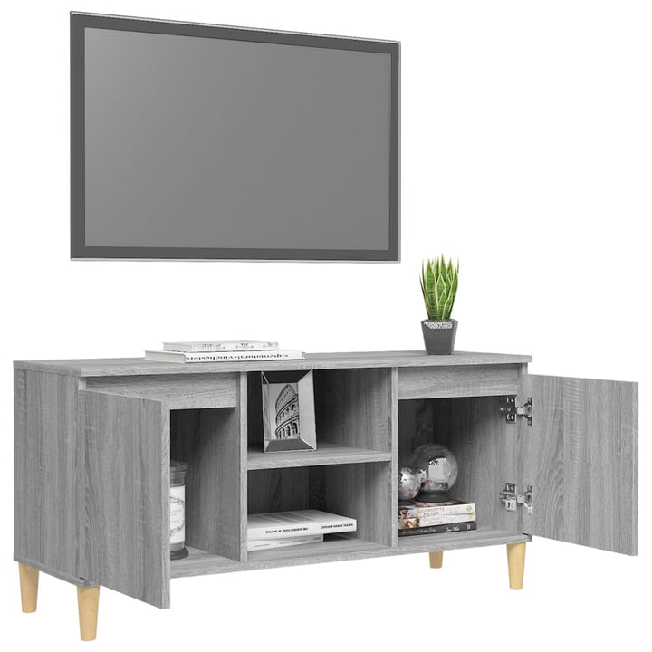 tv-bord med massive træben 103,5x35x50 cm grå sonoma-eg