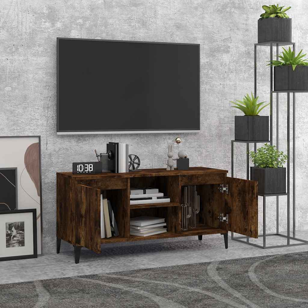 tv-skab med metalben 103,5x35x50 cm røget egetræsfarve