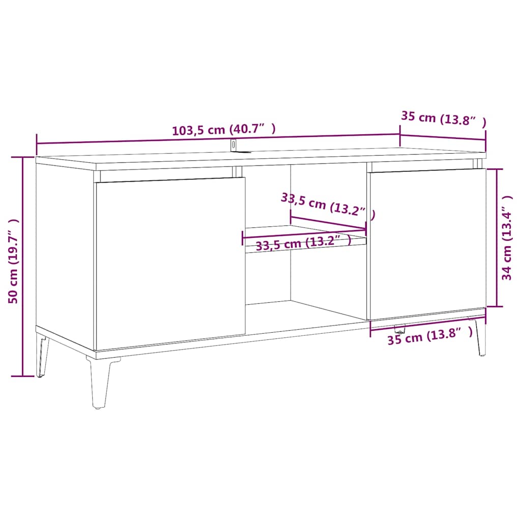 tv-skab med metalben 103,5x35x50 cm røget egetræsfarve