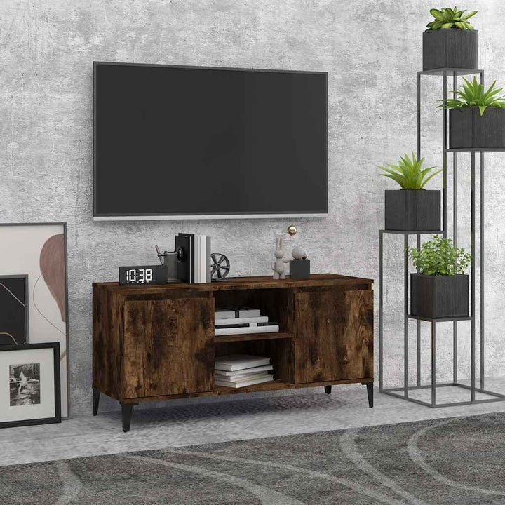 tv-skab med metalben 103,5x35x50 cm røget egetræsfarve