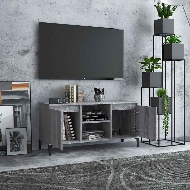 tv-bord med metalben 103,5x35x50 cm grå sonoma-eg