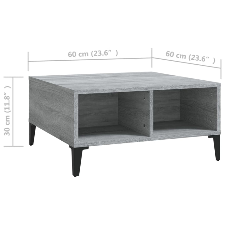 sofabord 60x60x30 cm konstrueret træ grå sonoma-eg