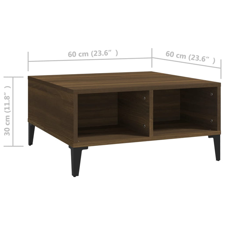 sofabord 60x60x30 cm konstrueret træ brun egetræ
