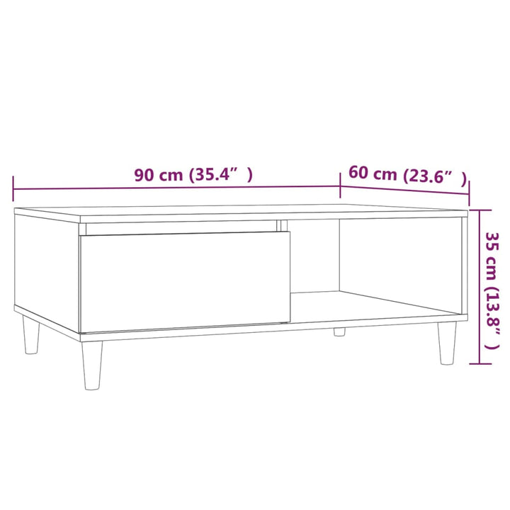 sofabord 90x60x35 cm konstrueret træ brun egetræsfarve