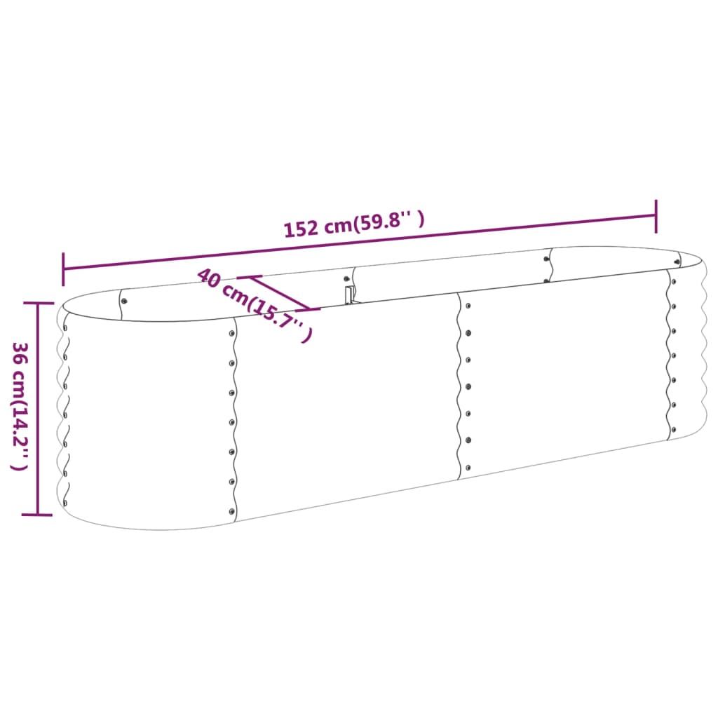 plantekasse 152x40x36 cm galvaniseret stål sølvfarvet
