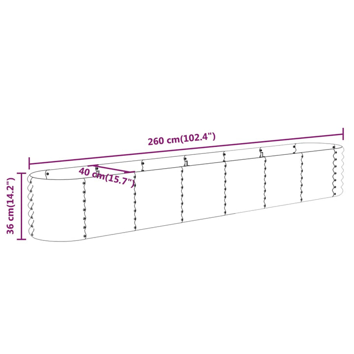 plantekasse 260x40x36 cm galvaniseret stål grøn