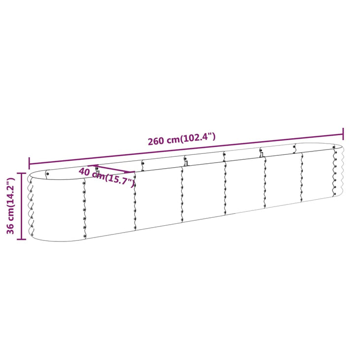 plantekasse 260x40x36 cm galvaniseret stål sølvfarvet