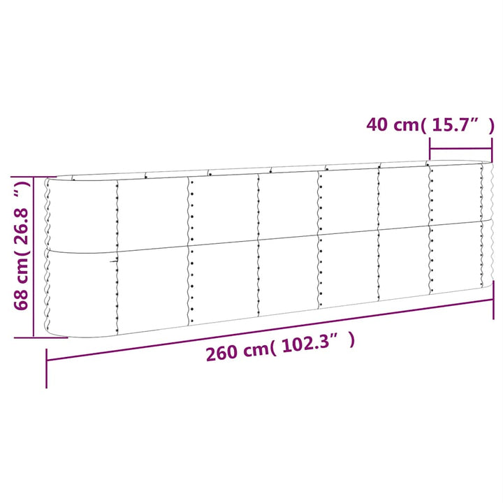 plantekasse 260x40x68 cm galvaniseret stål antracitgrå