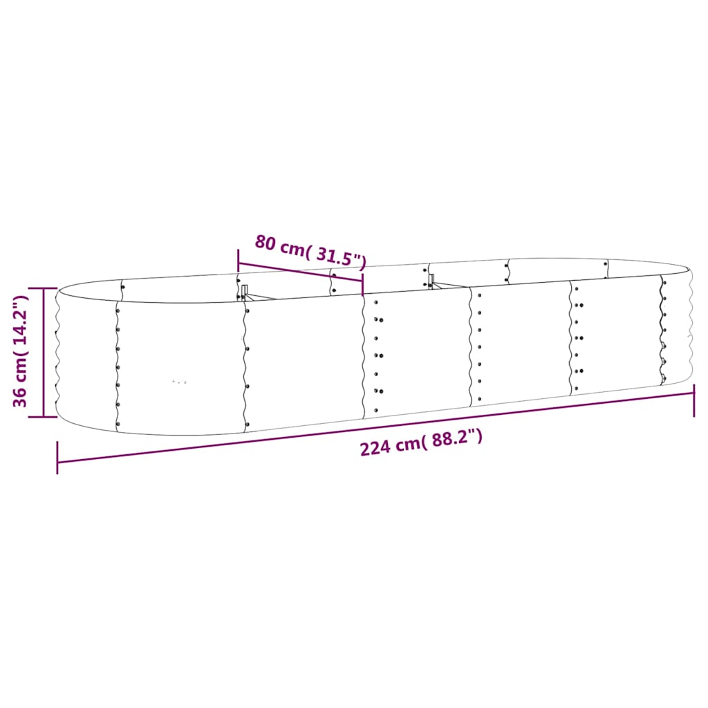 plantekasse 224x80x36 cm galvaniseret stål sølvfarvet