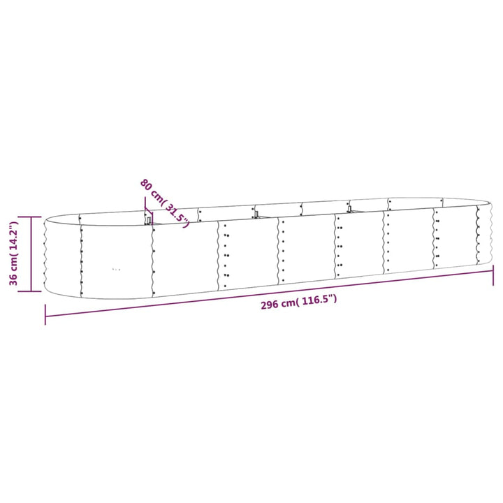 plantekasse 296x80x36 cm galvaniseret stål brun