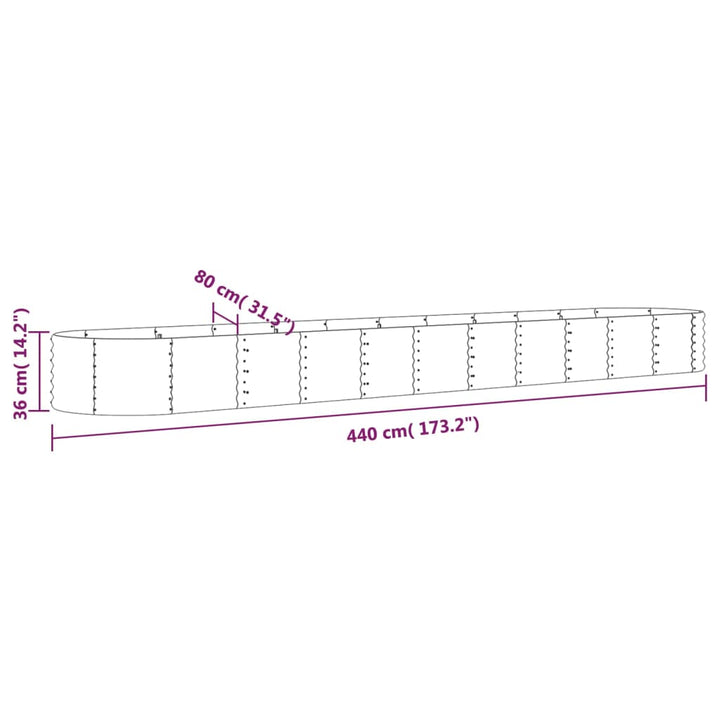 plantekasse 440x80x36 cm galvaniseret stål grå