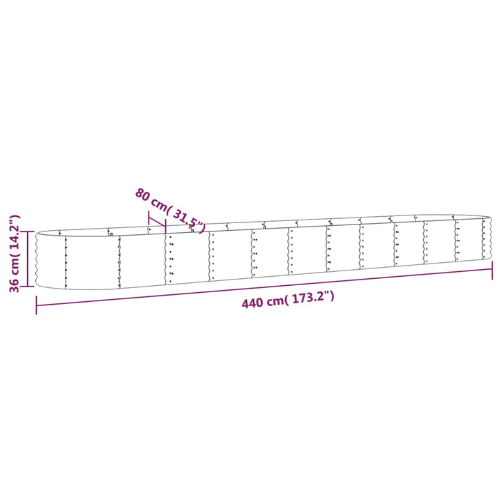 plantekrukke 440x80x36 cm galvaniseret stål sølvfarvet