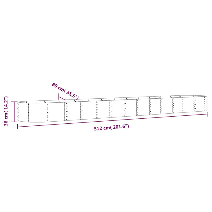 plantekasse 512x80x36 cm galvaniseret stål grøn