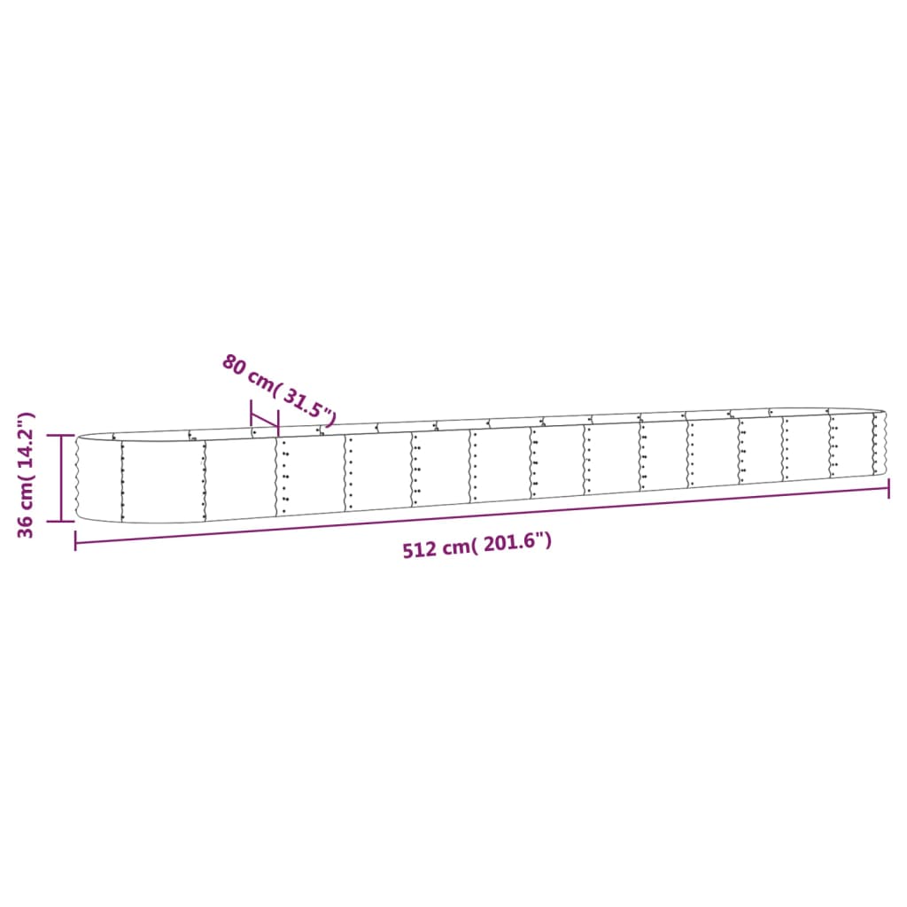 plantekasse 512x80x36 cm galvaniseret stål brun