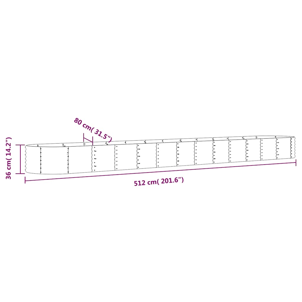 plantekasse 512x80x36 cm galvaniseret stål antracitgrå