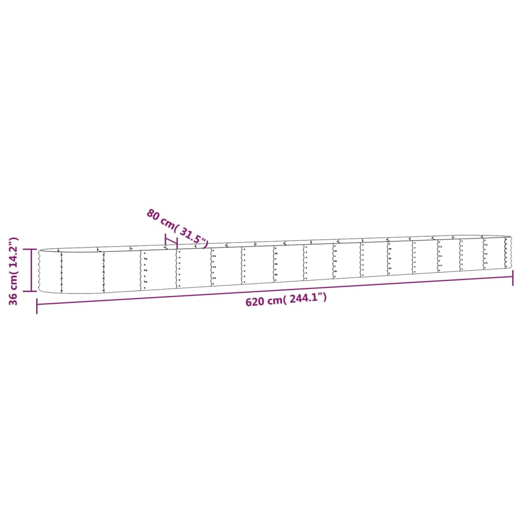 plantekasse 620x80x36 cm galvaniseret stål grøn