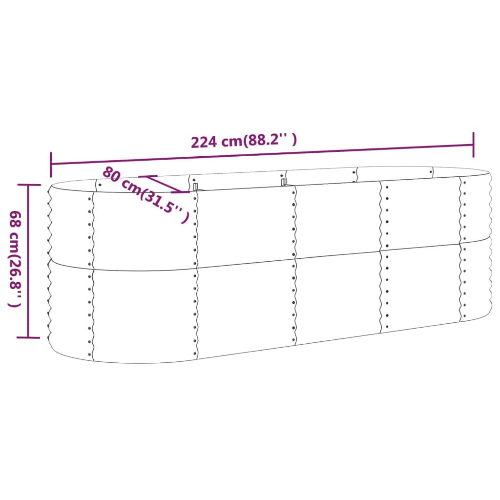 plantekasse 224x80x68 cm galvaniseret stål grå