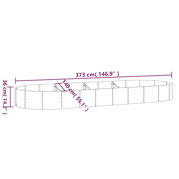 plantekasse 373x140x36 cm galvaniseret stål sølvfarvet