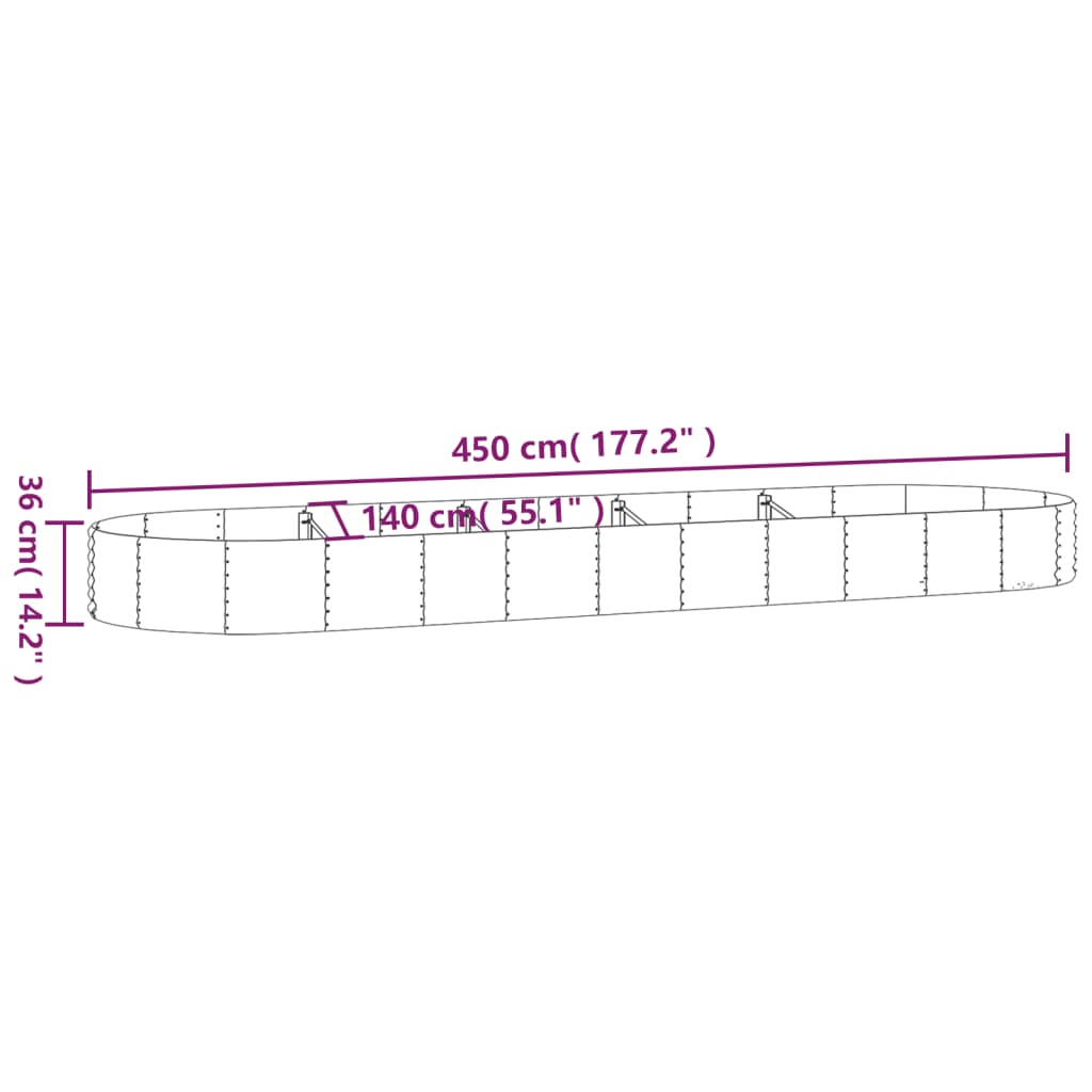 plantekasse 450x140x36 cm galvaniseret stål sølvfarvet