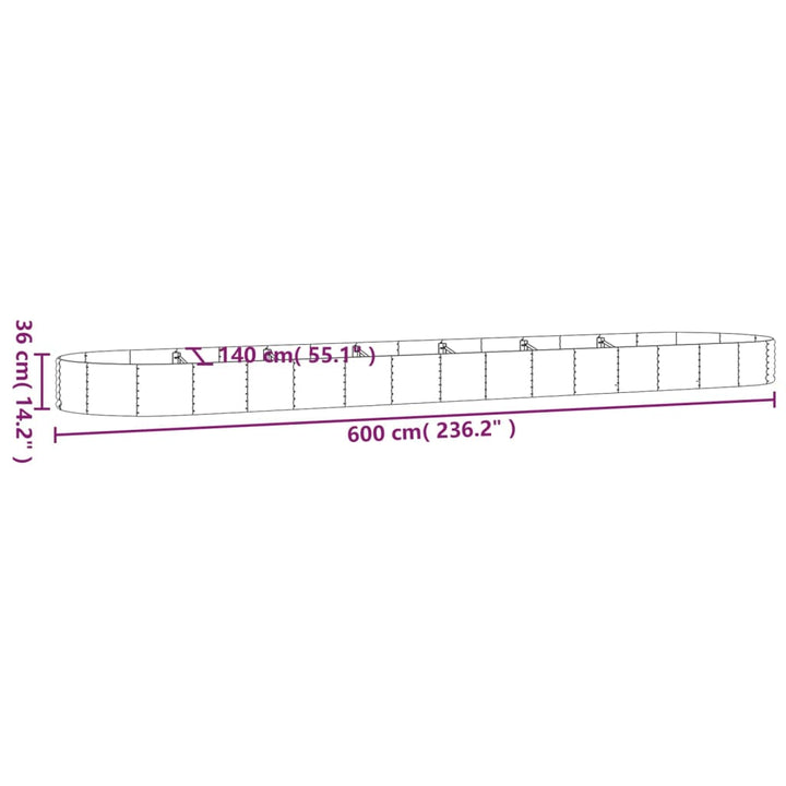 plantekasse 600x140x36 cm galvaniseret stål brun