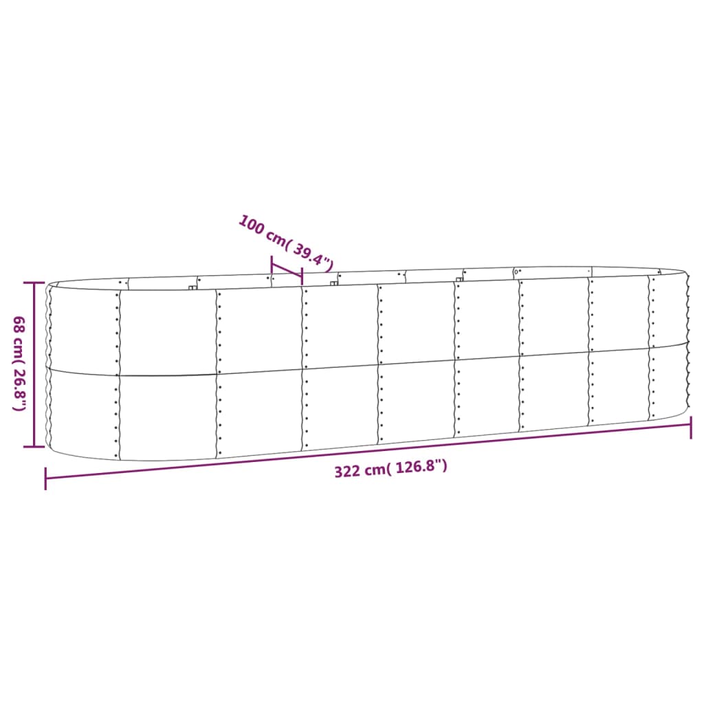 plantekasse 322x100x68 cm galvaniseret stål grå