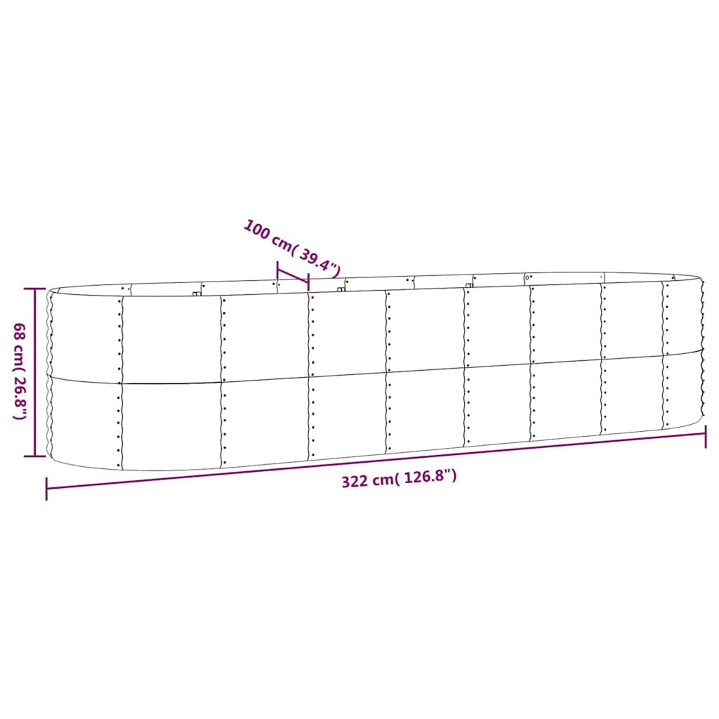 plantekasse 322x100x68 cm galvaniseret stål antracitgrå