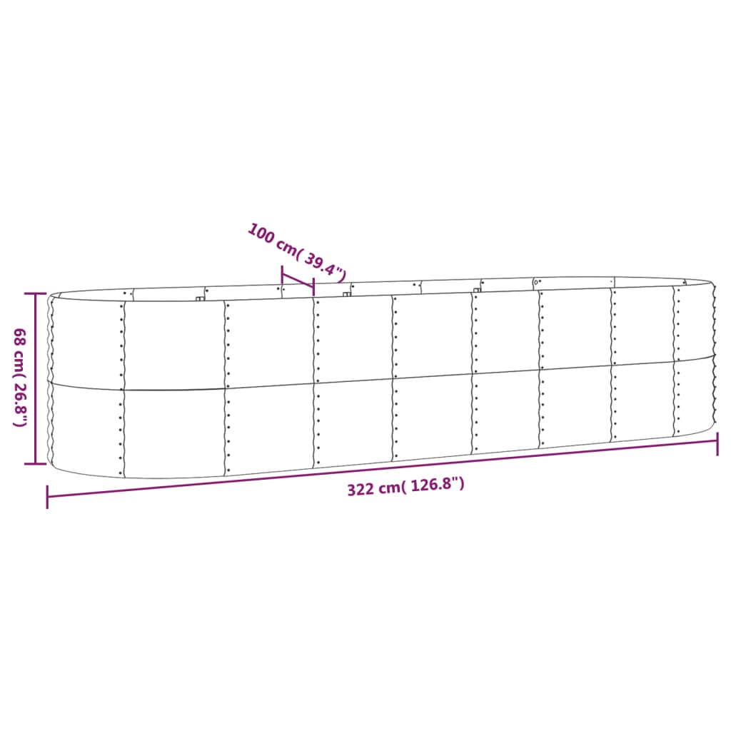plantekasse 322x100x68 cm galvaniseret stål sølvfarvet