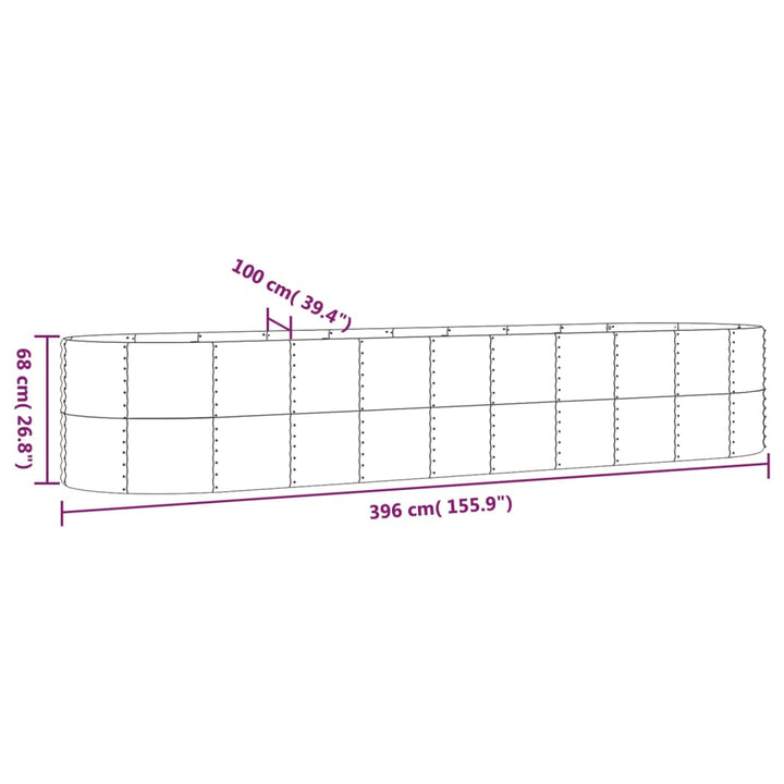 plantekasse 396x100x68 cm galvaniseret stål grå