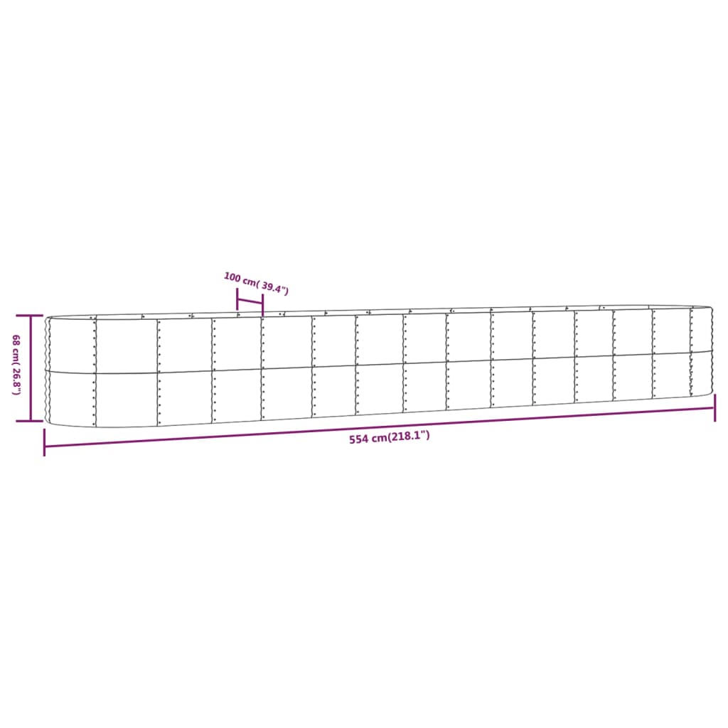 plantekasse 554x100x68 cm pulverlakeret stål grå