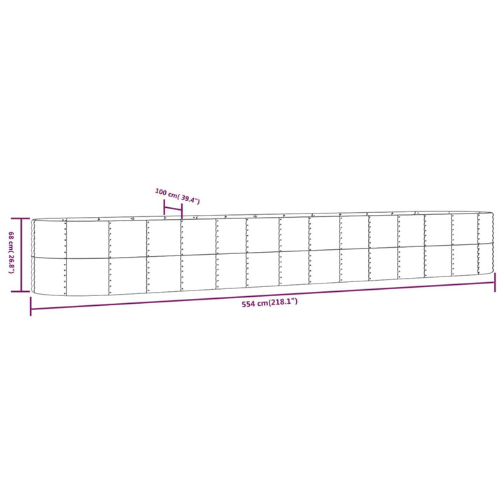 plantekasse 554x100x68 cm pulverlakeret stål grå