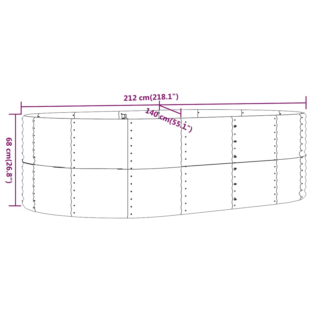højbed til haven antracit 212x140x68 cm galvaniseret stål