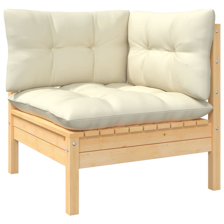 loungesæt til haven 9 dele cremefarvede hynder massivt fyrretræ