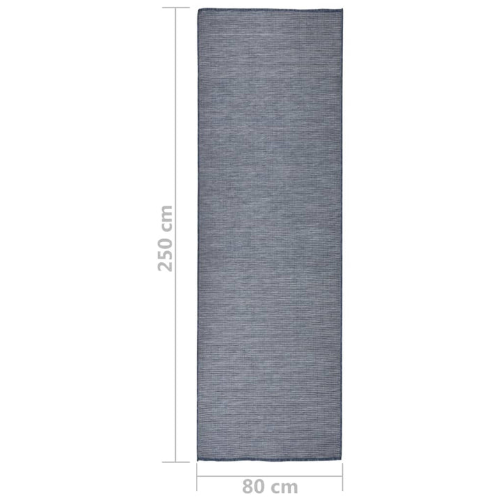 fladvævet udendørstæppe 80x250 cm blå