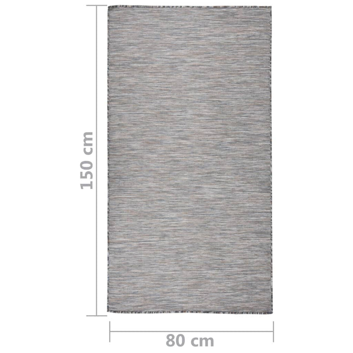 fladvævet udendørstæppe 80x150 cm brun og blå